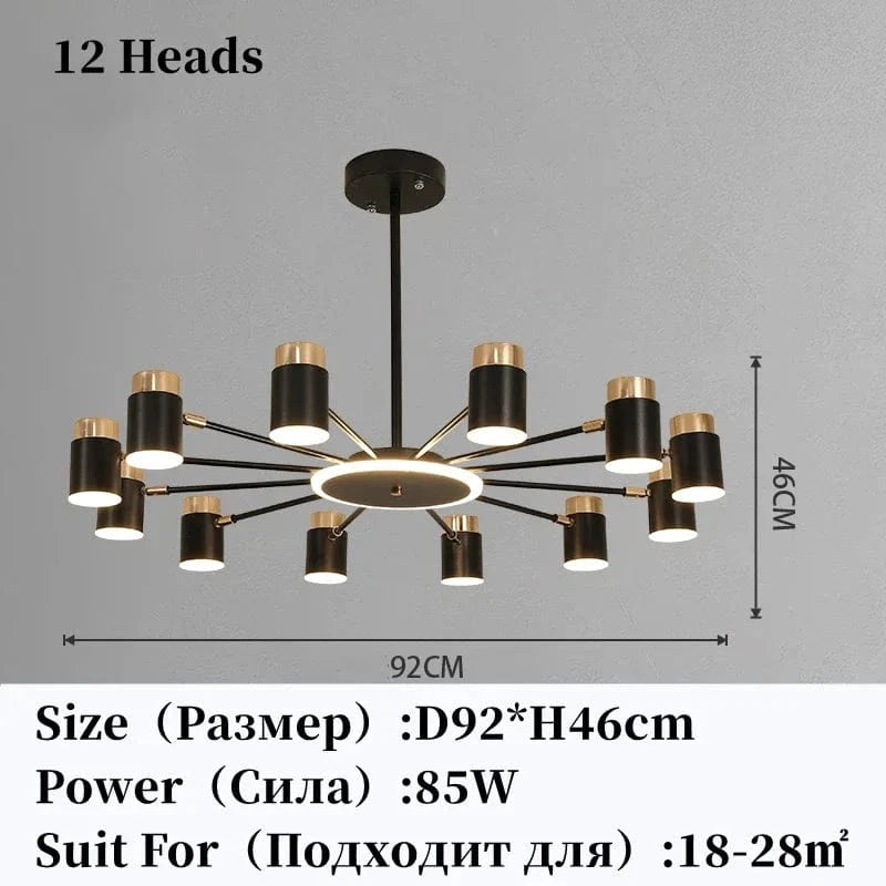 Lustre nordique au design épuré pour une décoration intérieure contemporaine | Marco Lucetti 12 têtes / 3 couleurs sans télécommande