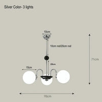 Lustre Nordique Blanc en Verre avec LED Suspendue | Marco Lucetti Argent 3 Lumières / Lumière chaude