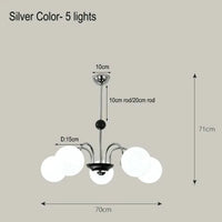 Lustre Nordique Blanc en Verre avec LED Suspendue | Marco Lucetti Argent 5 Lumières / Lumière chaude