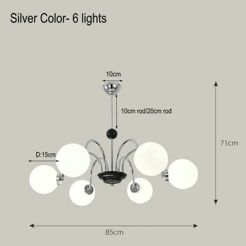 Lustre Nordique Blanc en Verre avec LED Suspendue | Marco Lucetti Argent 6 Lumières / Lumière chaude