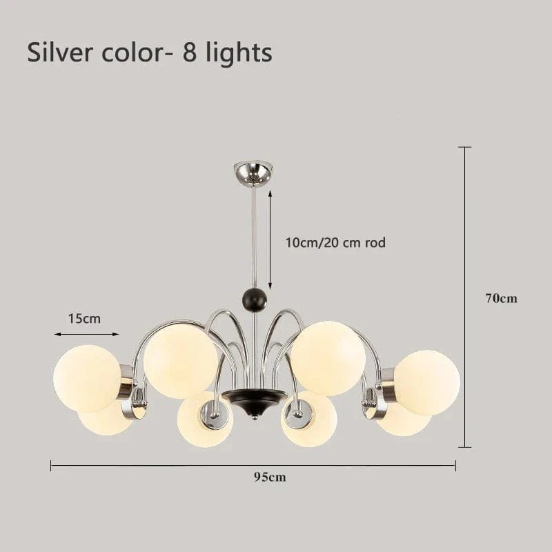 Lustre Nordique Blanc en Verre avec LED Suspendue | Marco Lucetti Argent 8 Lumières / Lumière chaude