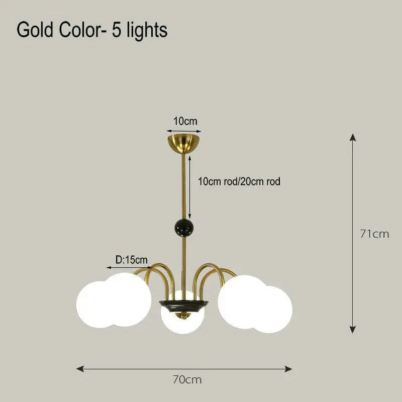 Lustre Nordique Blanc en Verre avec LED Suspendue | Marco Lucetti Or 5 Lumières / Lumière chaude