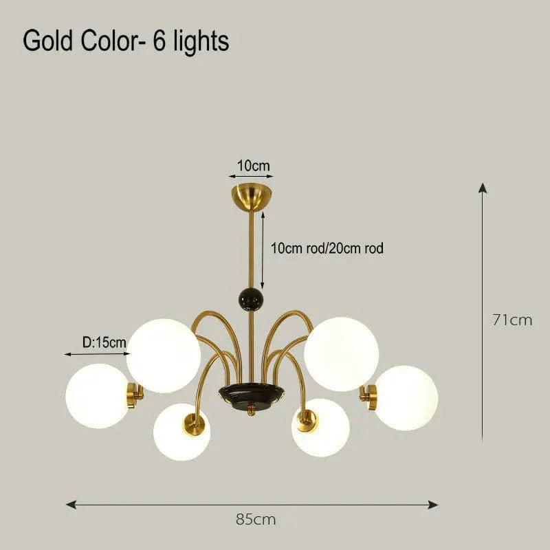 Lustre Nordique Blanc en Verre avec LED Suspendue | Marco Lucetti Or 6 Lumières / Lumière chaude
