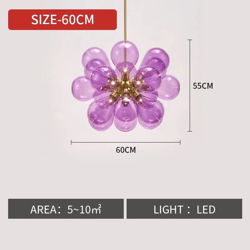 Lustre Nordique Boule en Verre LED pour une Décoration Suspendue à la Maison | Marco Lucetti Violet D60cm / Blanc froid