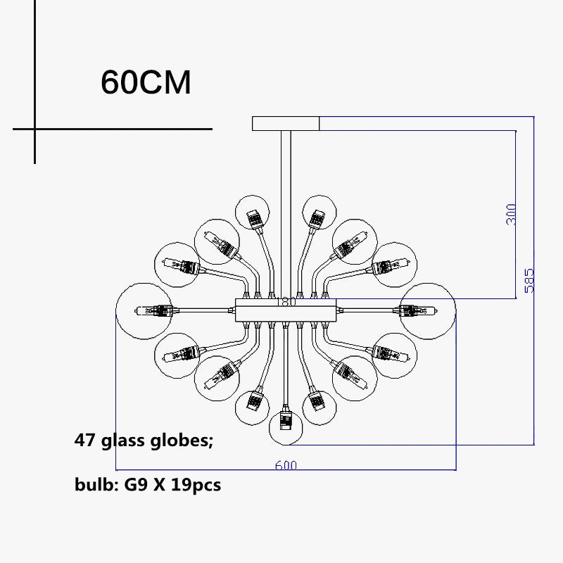 Lustre Nordique en Boule de Verre Argentée à Bulles d'Air