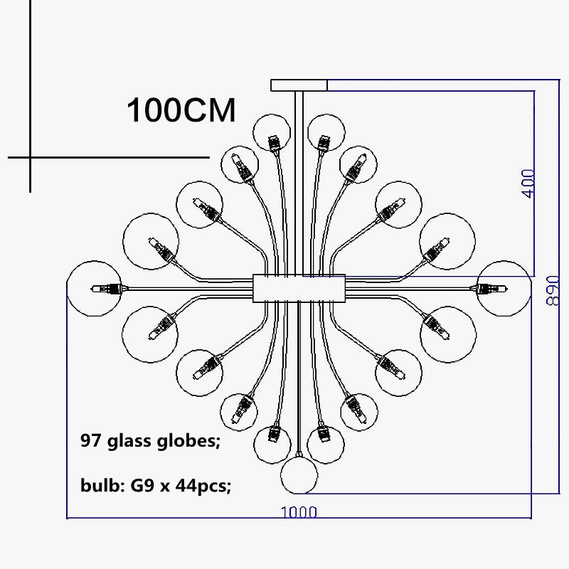 Lustre Nordique en Boule de Verre Argentée à Bulles d'Air