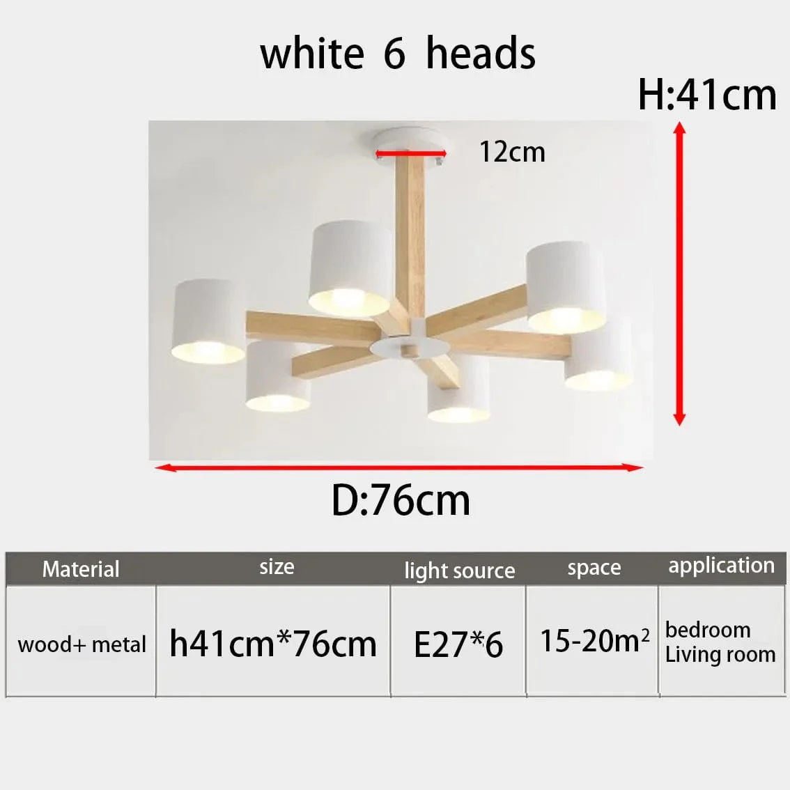 Lustre Nordique Créatif en Bois Massif pour Salon, Chambre et Salle à Manger | Marco Lucetti 6 blancs