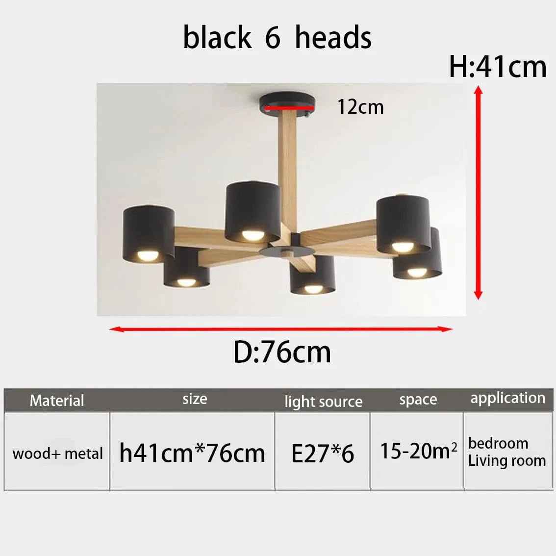 Lustre Nordique Créatif en Bois Massif pour Salon, Chambre et Salle à Manger | Marco Lucetti 6 noirs