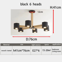 Lustre Nordique Créatif en Bois Massif pour Salon, Chambre et Salle à Manger | Marco Lucetti 6 noirs
