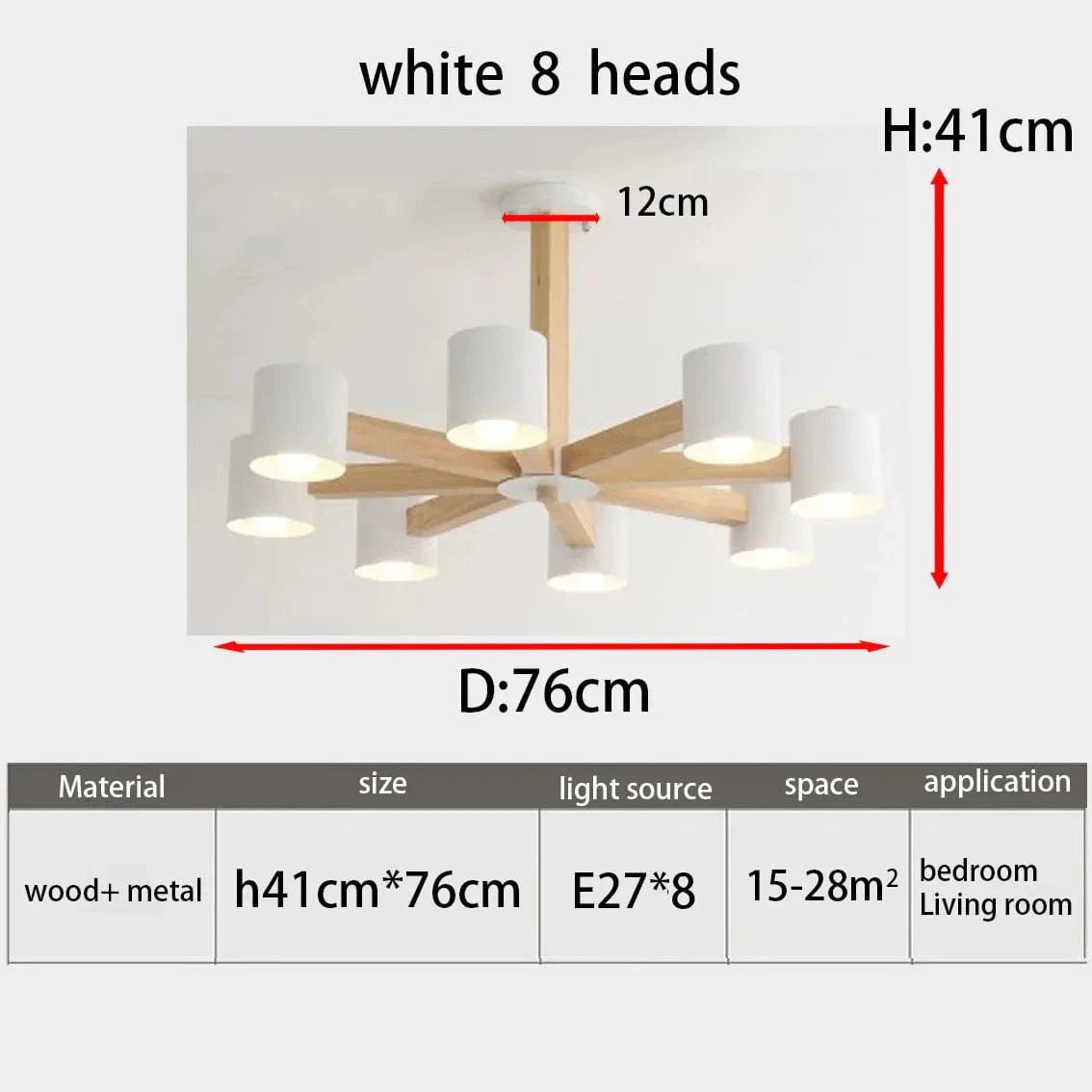 Lustre Nordique Créatif en Bois Massif pour Salon, Chambre et Salle à Manger | Marco Lucetti 8 blancs