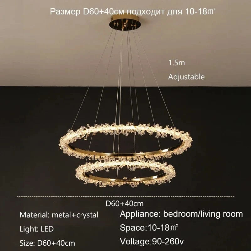 Lustre Nordique de Luxe en Cristal - Décoration Moderne | Marco Lucetti 60 40CM / Lumière chaude 3000K / Or