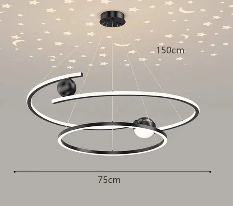 Lustre Nordique - Décoration Maison Salle à Manger - Éclairage Intérieur | Marco Lucetti 2 anneaux Noir / Gradation à distance RC