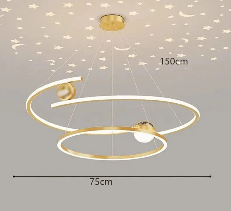 Lustre Nordique - Décoration Maison Salle à Manger - Éclairage Intérieur | Marco Lucetti 2 anneaux Or / Gradation à distance RC