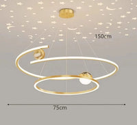 Lustre Nordique - Décoration Maison Salle à Manger - Éclairage Intérieur | Marco Lucetti 2 anneaux Or / Gradation à distance RC