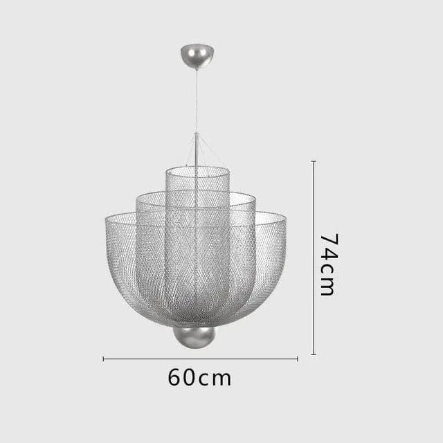 Lustre Nordique Dimmable en Grille Métallique LED Géométrique, Design Moderne | Marco Lucetti D60CM Tout Argent / Faible luminosité de la télécommande