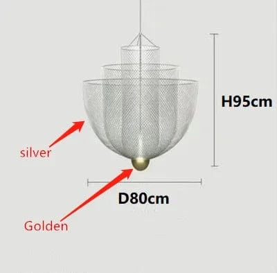 Lustre Nordique Dimmable en Grille Métallique LED Géométrique, Design Moderne | Marco Lucetti D80CM Argent Or / Blanc froid dimmable