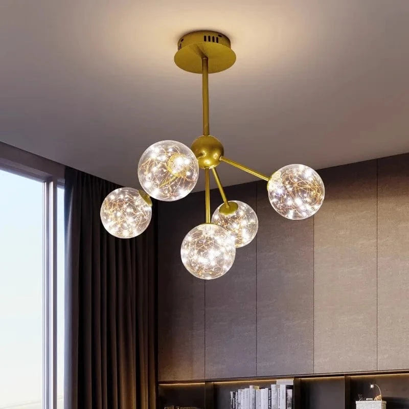 Lustre nordique élégant pour une ambiance intérieure chaleureuse | Marco Lucetti 5 têtes d&#39;or / Gradation à distance RC