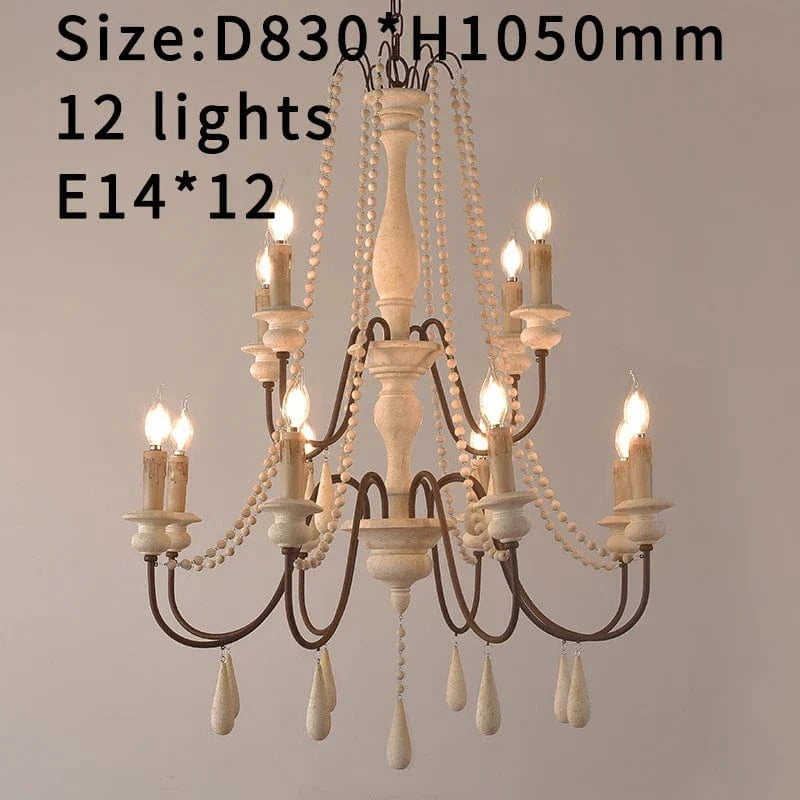 Lustre nordique en bois blanc rétro suspendu pour cuisine/chambre à coucher/salon 3/6/8/12 lumières | Marco Lucetti D83 H105cm E14X12