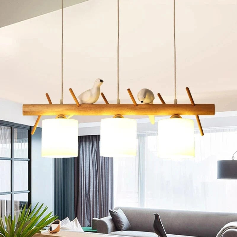 Lustre nordique en bois massif avec motifs d'oiseaux nordiques | Marco Lucetti