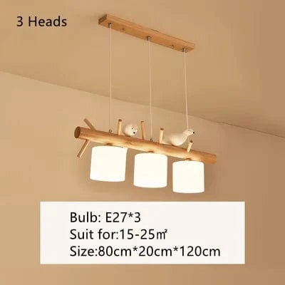 Lustre nordique en bois massif avec motifs d'oiseaux nordiques | Marco Lucetti 2 têtes 1 / Blanc chaud