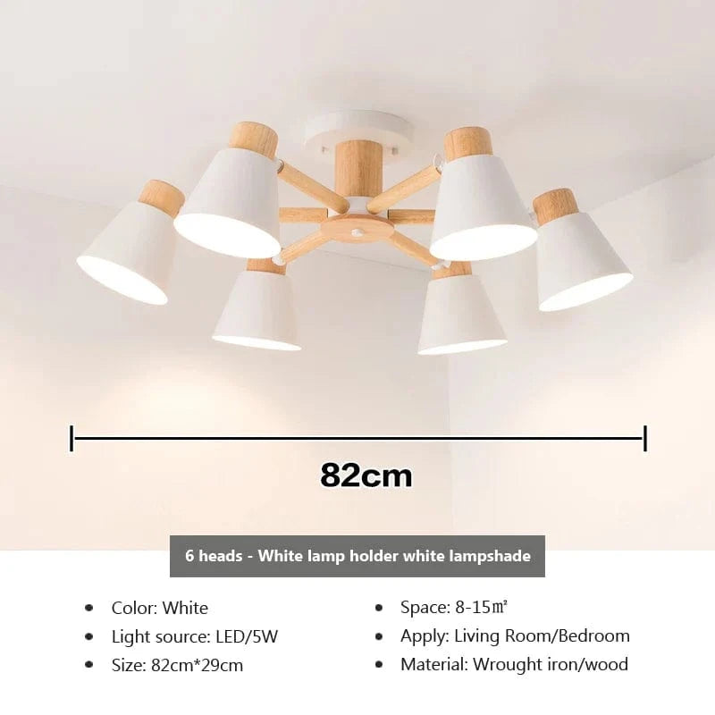 Lustre Nordique en Bois Massif Hôtel Restaurant Moderne   | Marco Lucetti 6W / Sans ampoule