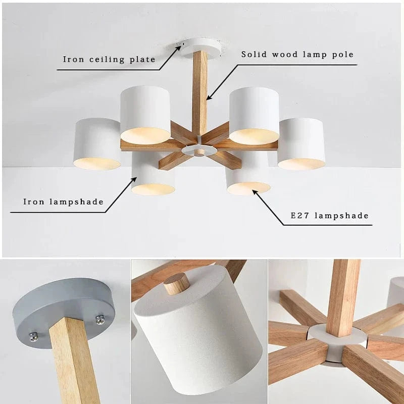 Lustre Nordique en Bois Massif pour Salle à Manger, Salon et Chambre - Éclairage LED  | Marco Lucetti