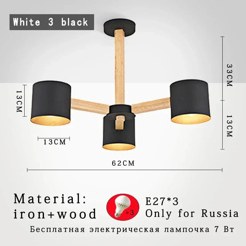 Lustre Nordique en Bois Massif pour Salle à Manger, Salon et Chambre - Éclairage LED  | Marco Lucetti Black  3 lights / China
