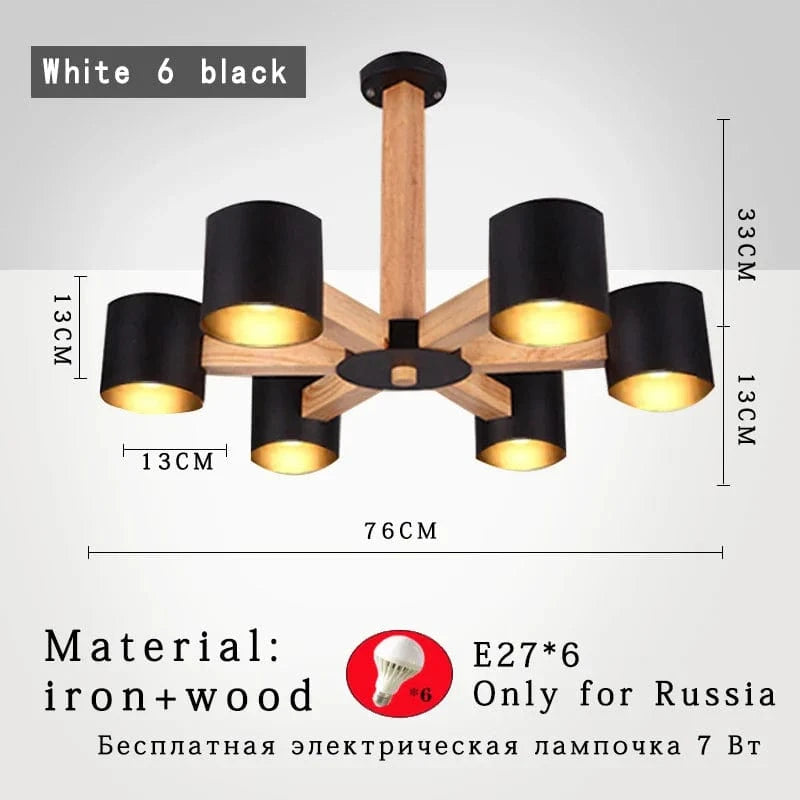 Lustre Nordique en Bois Massif pour Salle à Manger, Salon et Chambre - Éclairage LED  | Marco Lucetti Black  6 light / China