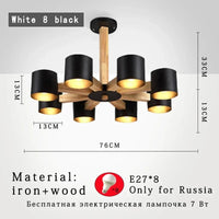 Lustre Nordique en Bois Massif pour Salle à Manger, Salon et Chambre - Éclairage LED  | Marco Lucetti Black  8 light / China