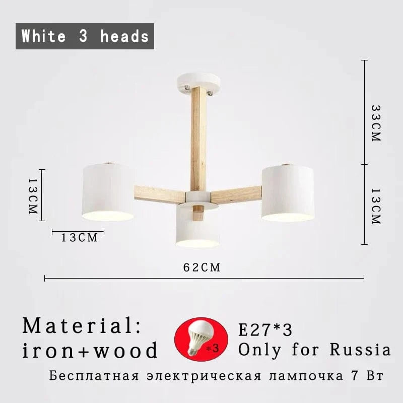 Lustre Nordique en Bois Massif pour Salle à Manger, Salon et Chambre - Éclairage LED  | Marco Lucetti Blanc 3 lumières / China