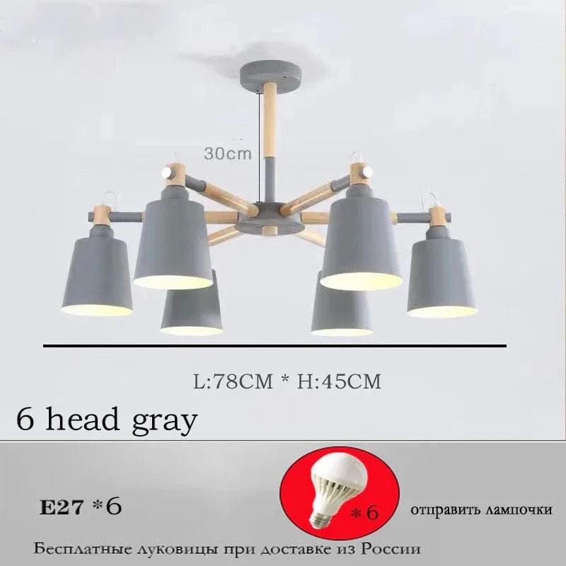 Lustre Nordique en Bois Massif pour Salle à Manger, Salon et Chambre - Éclairage LED  | Marco Lucetti grey 6 light / China