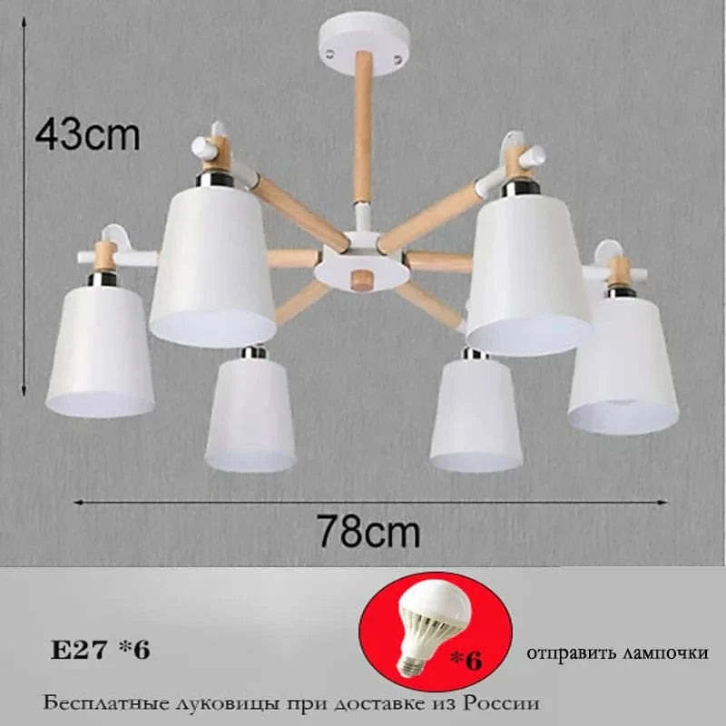 Lustre Nordique en Bois Massif pour Salle à Manger, Salon et Chambre - Éclairage LED  | Marco Lucetti White  6 light / China