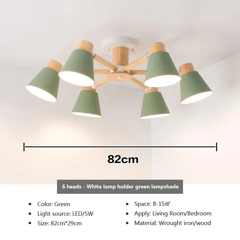Lustre nordique en bois massif pour salon, chambre ou hôtel - Éclairage moderne  | Marco Lucetti 6VERT / Sans ampoule