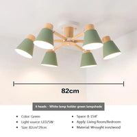 Lustre nordique en bois massif pour salon, chambre ou hôtel - Éclairage moderne  | Marco Lucetti 6VERT / Sans ampoule