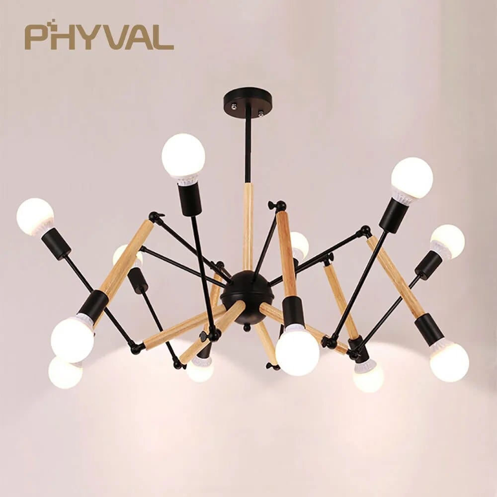 Lustre Nordique en Bois pour Salon Maison en Noir et Blanc | Marco Lucetti Noir 6 têtes NoBulb