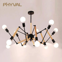 Lustre Nordique en Bois pour Salon Maison en Noir et Blanc | Marco Lucetti Noir 6 têtes NoBulb