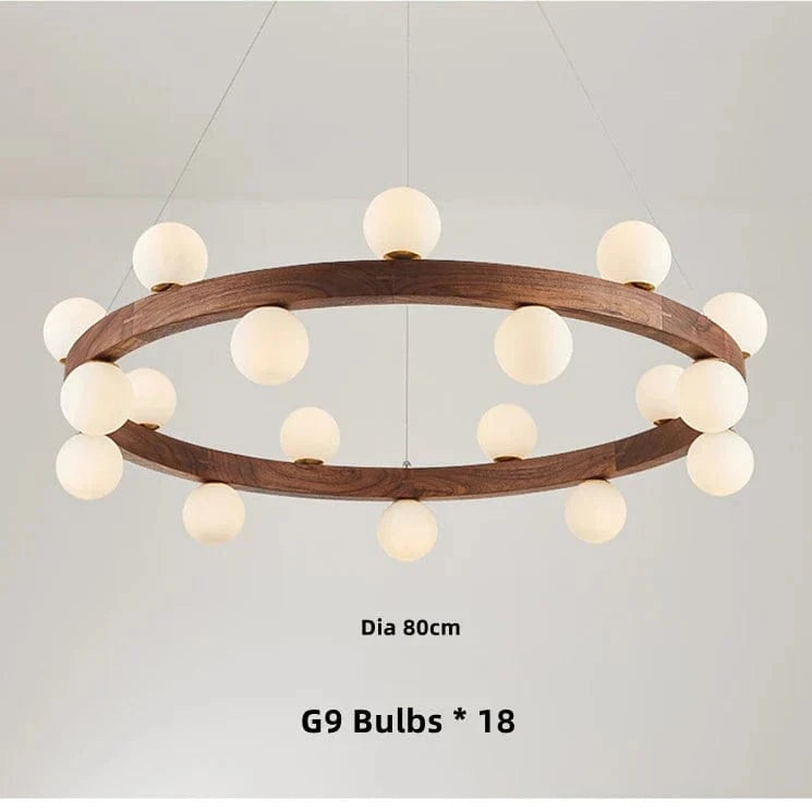 Lustre Nordique en Bois Rond pour un Éclairage Créatif Japonais dans la Salle à Manger | Marco Lucetti Noyer 18ampoules / Blanc froid