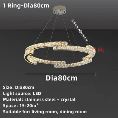 Lustre Nordique en Cristal et Acier Inoxydable avec Miroir LED Intérieur | Marco Lucetti 1 anneau-Dia80cm / Chrome / Télécommande