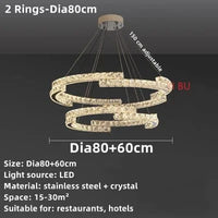 Lustre Nordique en Cristal et Acier Inoxydable avec Miroir LED Intérieur | Marco Lucetti 2 Anneaux - Dia80cm / Chrome / Blanc chaud