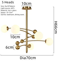 Lustre nordique en cuivre de 5 têtes.