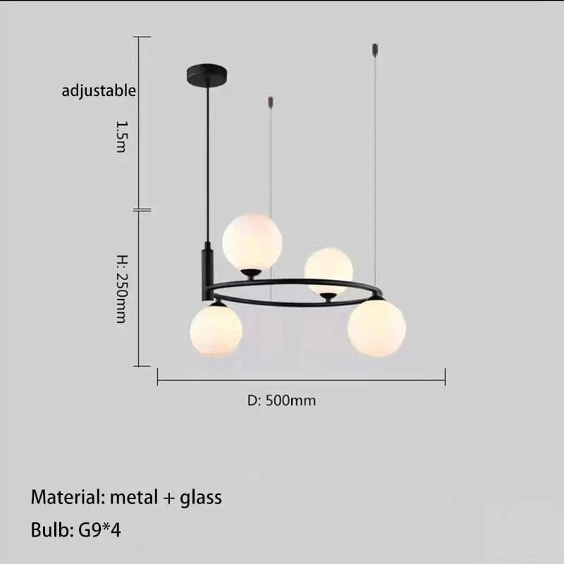 Lustre nordique en verre blanc de qualité supérieure | Marco Lucetti 4 lumières-noir / Lumière naturelle