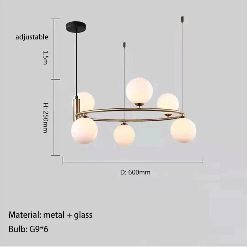 Lustre nordique en verre blanc de qualité supérieure | Marco Lucetti 6 lumières-or / Blanc froid