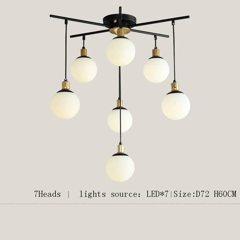 Lustre Nordique en Verre Dépoli SANDYHA Soffitto - Suspension de Style Moderne pour Salon Moléculaire | Marco Lucetti 7 boules de verre / 3 lumières variables
