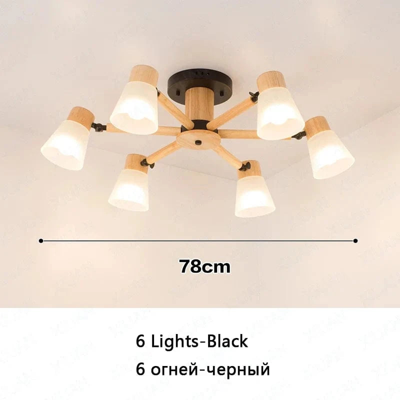 Lustre Nordique en Verre et Bois - Collection Scandinave | Marco Lucetti 6 lumières noires / Pas d&#39;ampoule