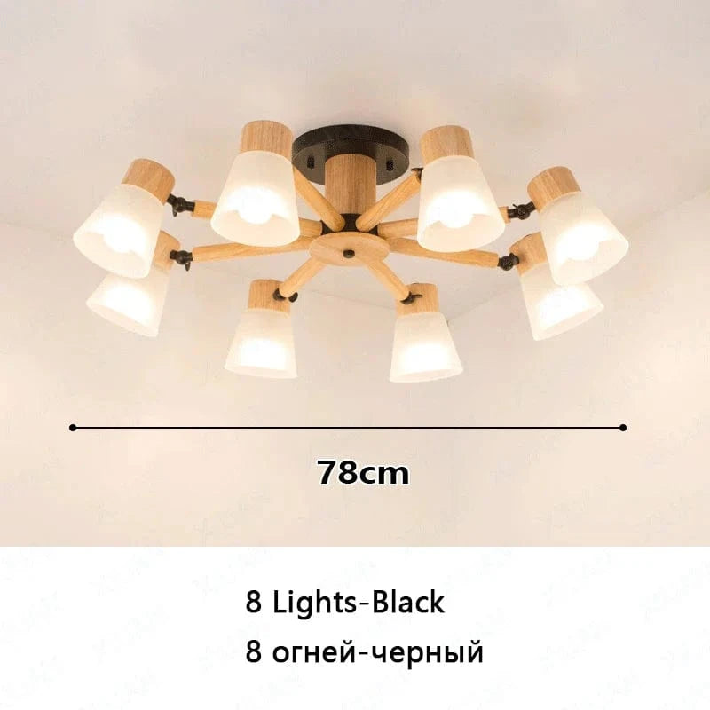 Lustre Nordique en Verre et Bois - Collection Scandinave | Marco Lucetti 8 lumières noires / Pas d&#39;ampoule