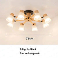 Lustre nordique en verre et bois - Élégance scandinave | Marco Lucetti 8 lumières noires