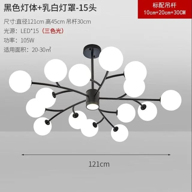 Lustre Nordique en Verre LED pour une Décoration de Cuisine Moderne | Marco Lucetti Noir 15 têtes / Lumière 3 couleurs