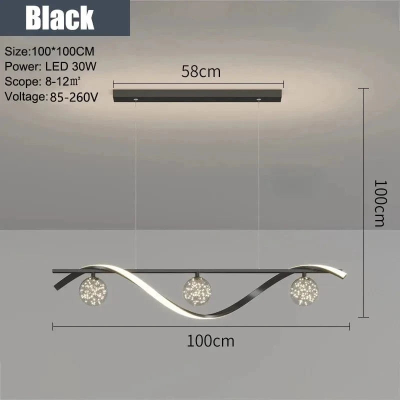 Lustre nordique en verre pour une ambiance d'éclairage intérieur unique | Marco Lucetti Noir / Longueur 100cm / 31-40W | Blanc chaud 3000K