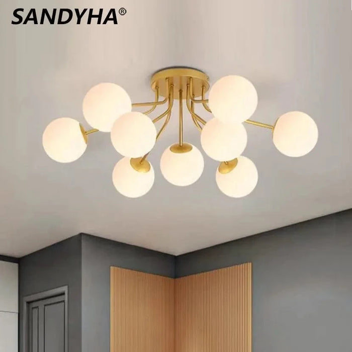 Lustre Nordique LED Blanc Lait pour Salon Chambre Boule de Verre | Marco Lucetti