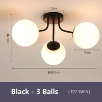 Lustre Nordique LED Blanc Lait pour Salon Chambre Boule de Verre | Marco Lucetti Noir - 3 balles / Blanc froid
